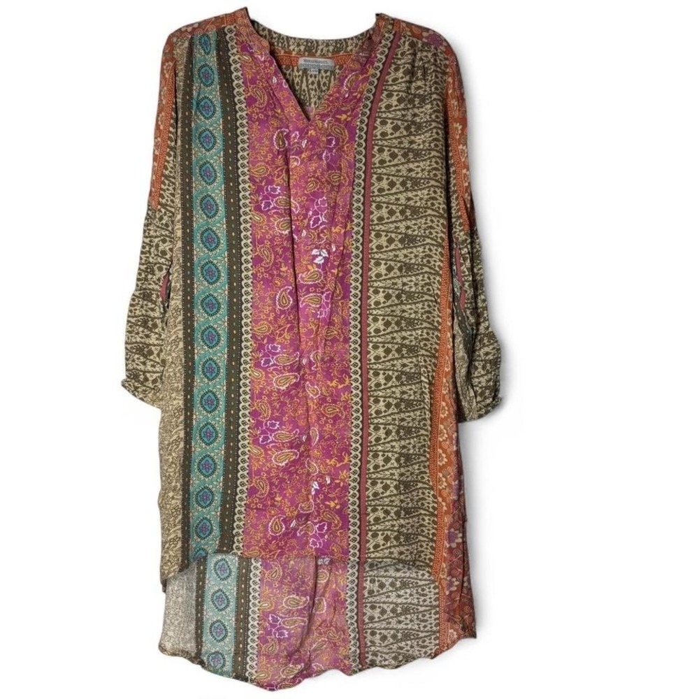 World‎ Market Womens Rayon Boho Paisley Stripe Tunic Dress Shirt S/M Patchwork